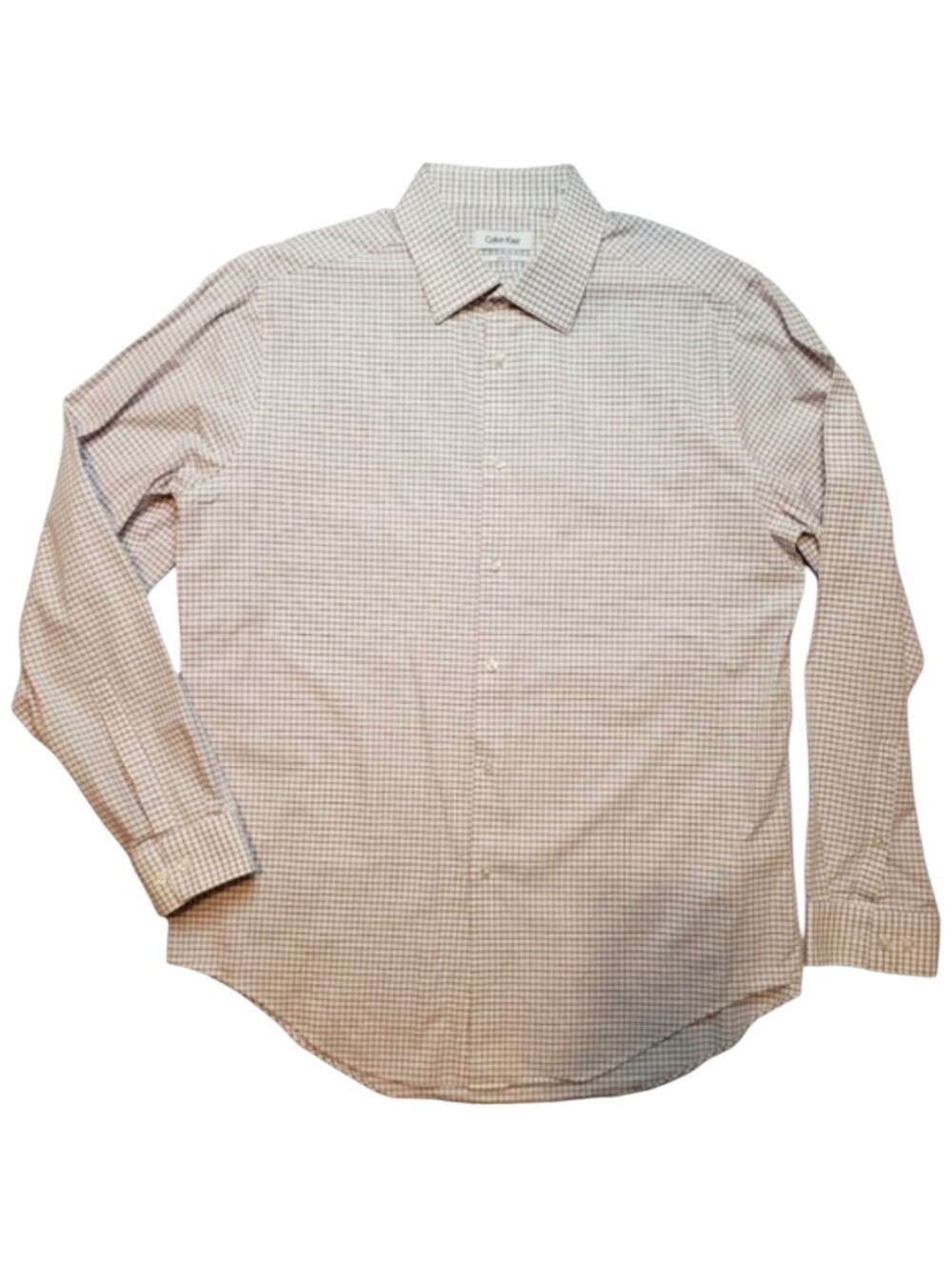 Calvin Klein Plaid Button Up Slim Fit Dress Shirt Pink Gray White 16-16.5 34/35